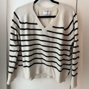 Old Navy Women's V-Neck Sweater - Cream and Black Stripes